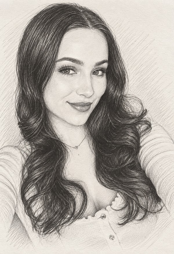 The same selfie as a pencil portrait